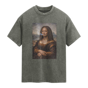 Funny Black Mona Lisa Washed Cotton T-Shirt African American Pride