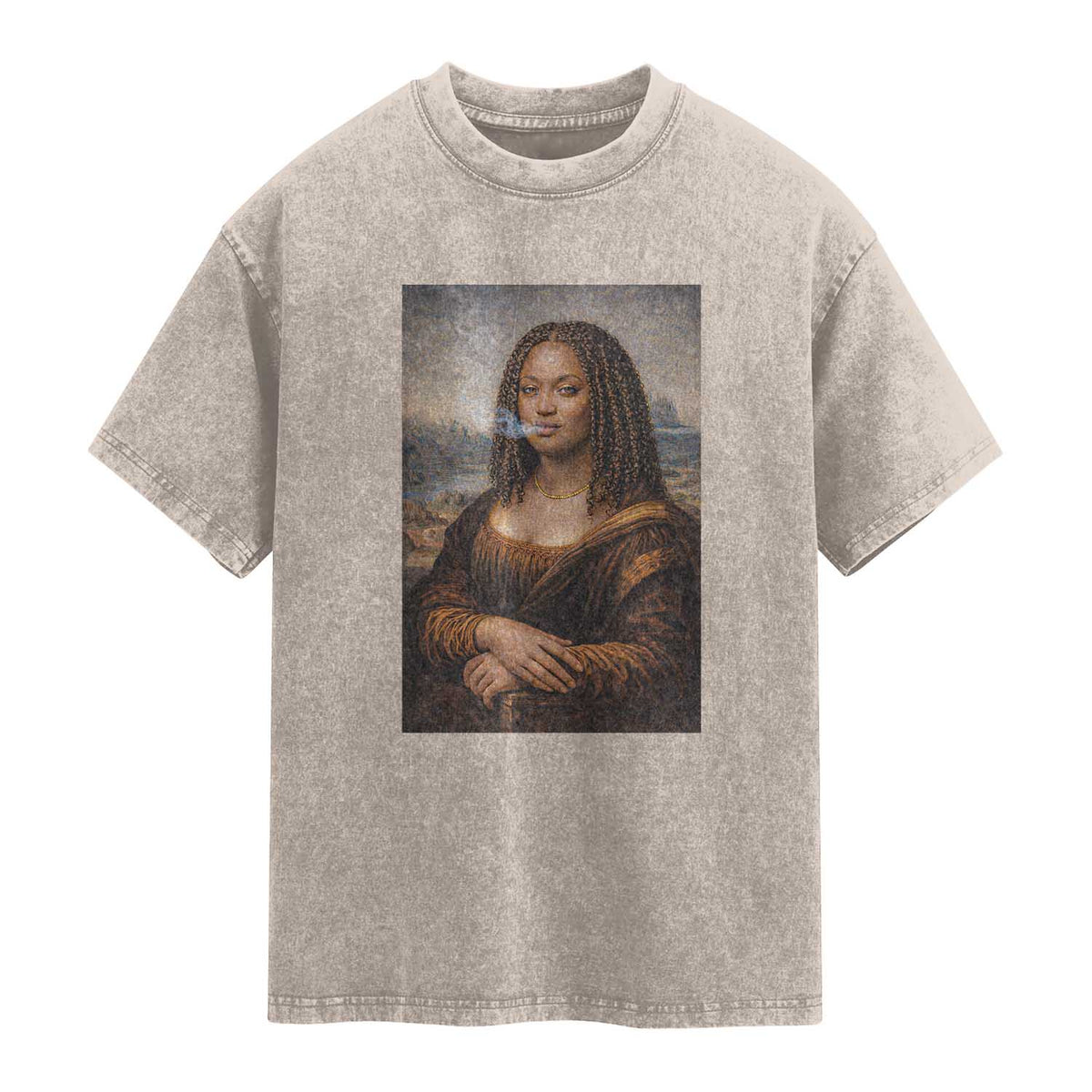 Funny Black Mona Lisa Washed Cotton T-Shirt African American Pride