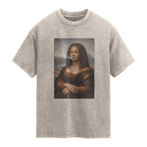 Funny Black Mona Lisa Washed Cotton T-Shirt African American Pride