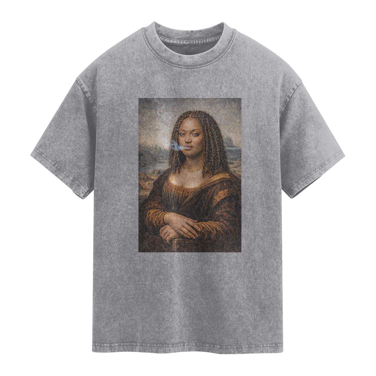 Funny Black Mona Lisa Washed Cotton T-Shirt African American Pride