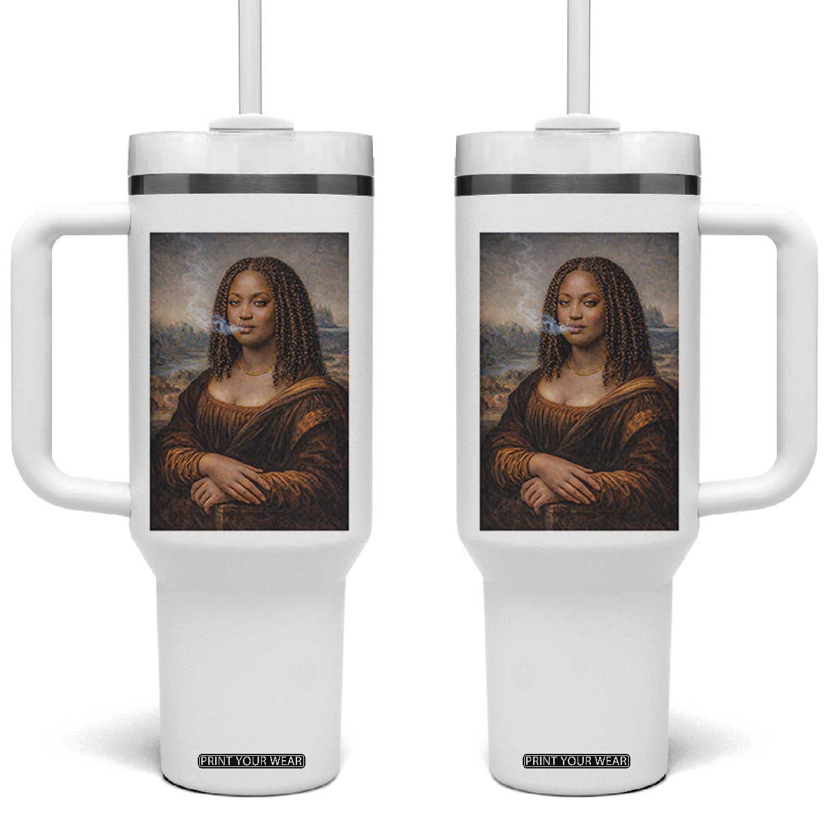 Funny Black Mona Lisa Tumbler With Handle African American Pride TS12 One Size: 40 oz White Print Your Wear