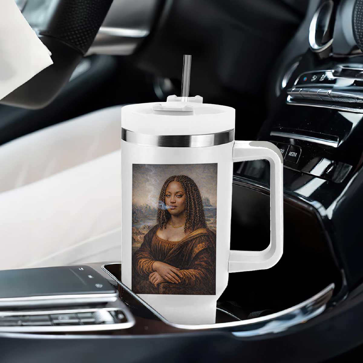 Funny Black Mona Lisa Tumbler With Handle African American Pride TS12 Print Your Wear