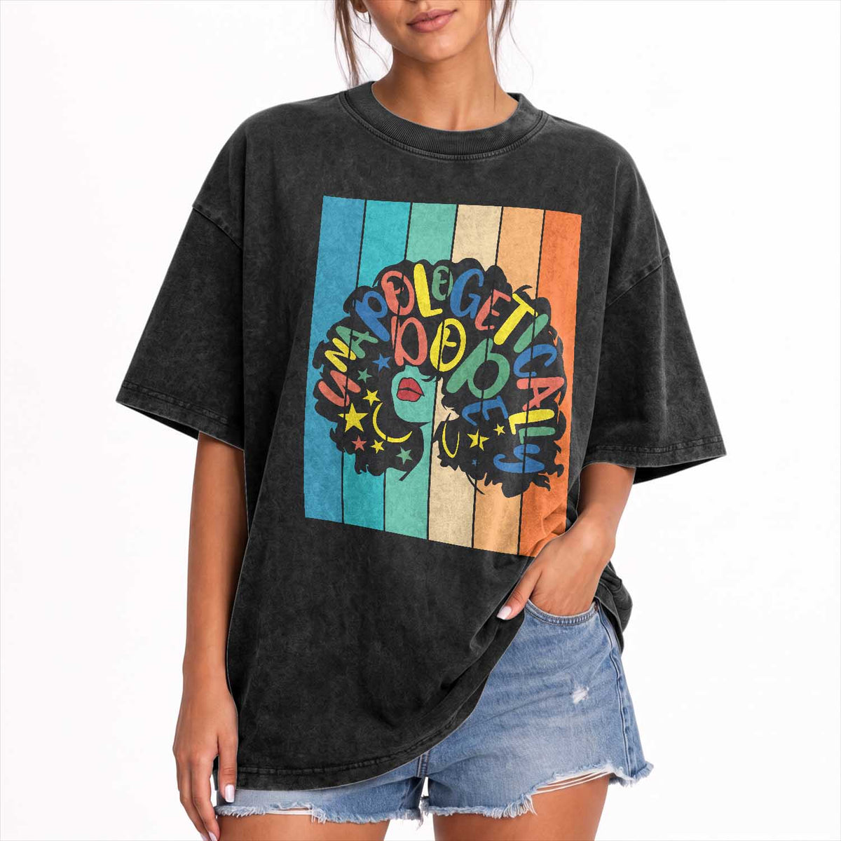Black Girl Magic Pride Washed Cotton T-Shirt Unapologetically Dope Retro Sunset
