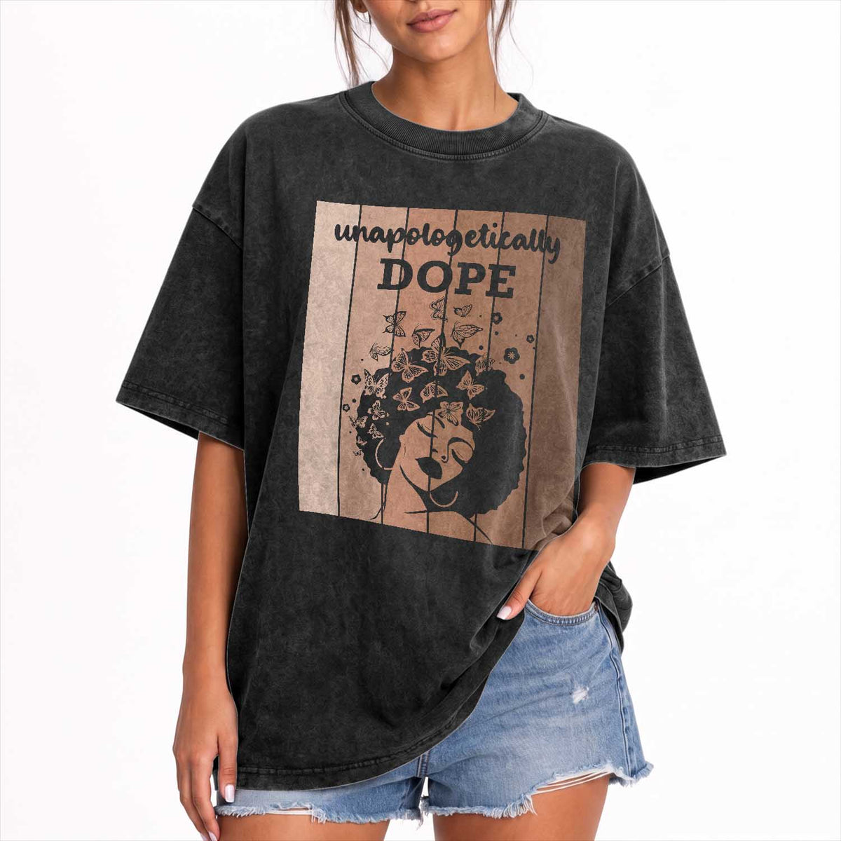 Inspirational Black Women Gift Washed Cotton T-Shirt Unapologetically Dope