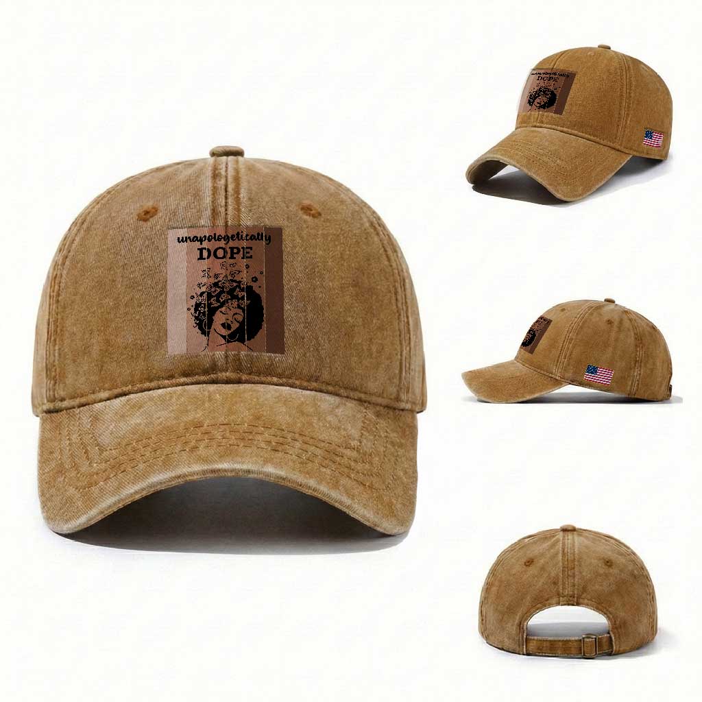 Inspirational Black Women Gift Washed Cotton Baseball Cap Unapologetically Dope TS12 Washed Cap Universal Fit Yellow Ochre Print Your Wear