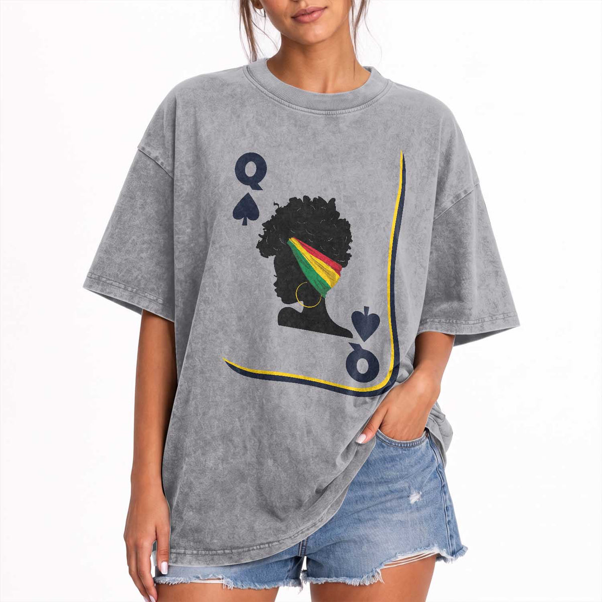 Black Woman Gift Washed Cotton T-Shirt Melanin Queen Card