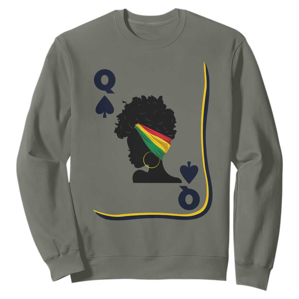Black Woman Gift Sweatshirt Melanin Queen Card TS12 Military Green Print Your Wear