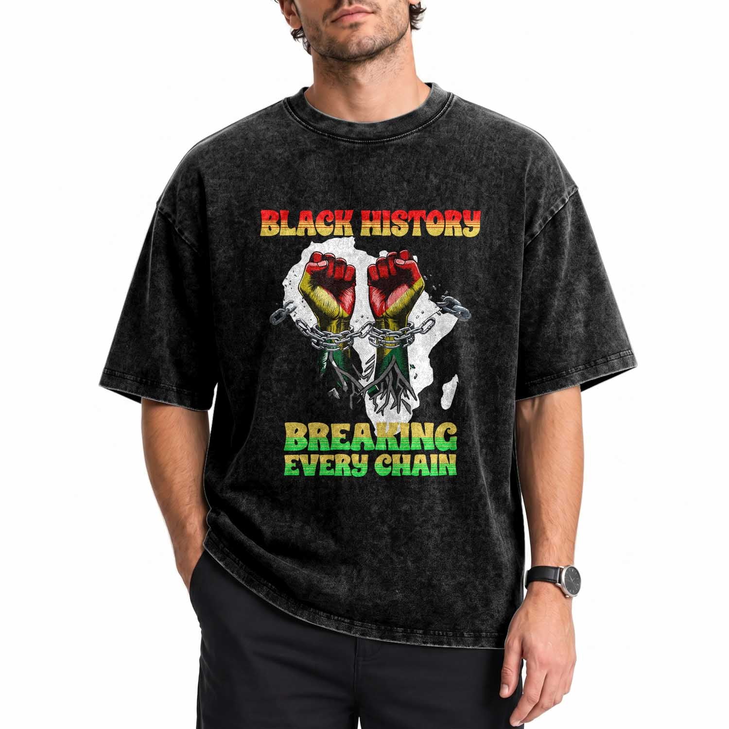 African American Civil Rights Gift Washed Cotton T-Shirt Breaking Every Chain