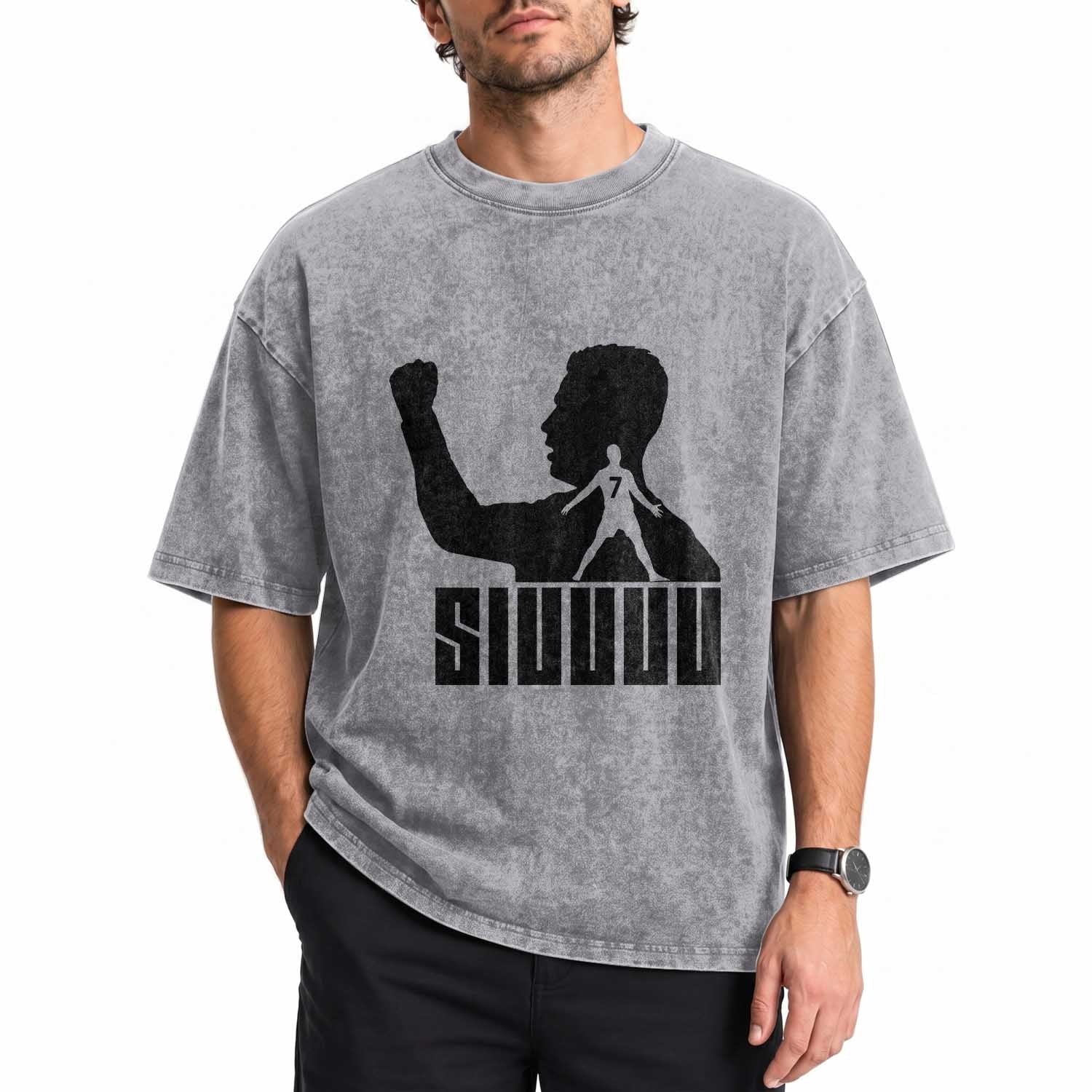 Siuuuu Number Seven Soccer Celebration Washed Cotton T-Shirt Funny Sport Lovers Gift