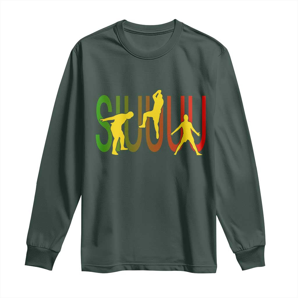 Funny Game Day Soccer Celebration Gift Long Sleeve Shirt Siuuuu TS12 Dark Forest Green Print Your Wear