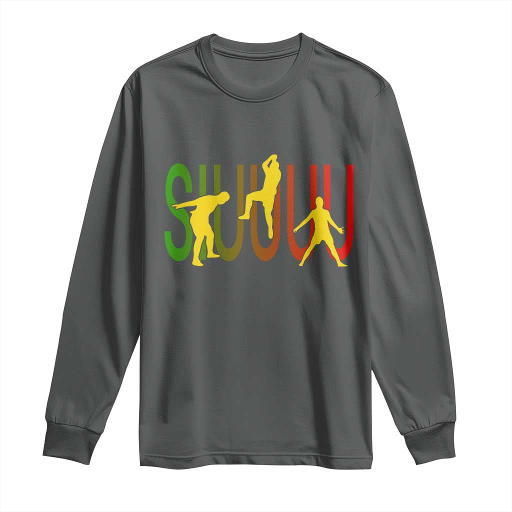 Funny Game Day Soccer Celebration Gift Long Sleeve Shirt Siuuuu TS12 Dark Heather Print Your Wear