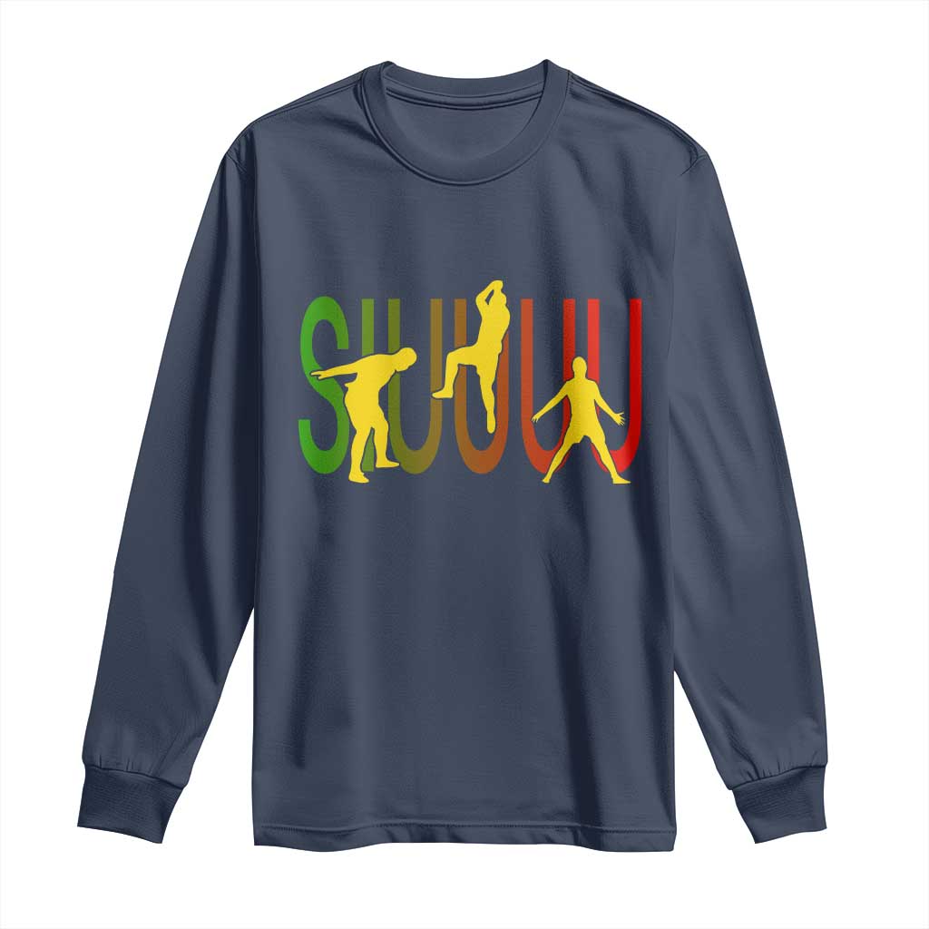 Funny Game Day Soccer Celebration Gift Long Sleeve Shirt Siuuuu TS12 Navy Print Your Wear