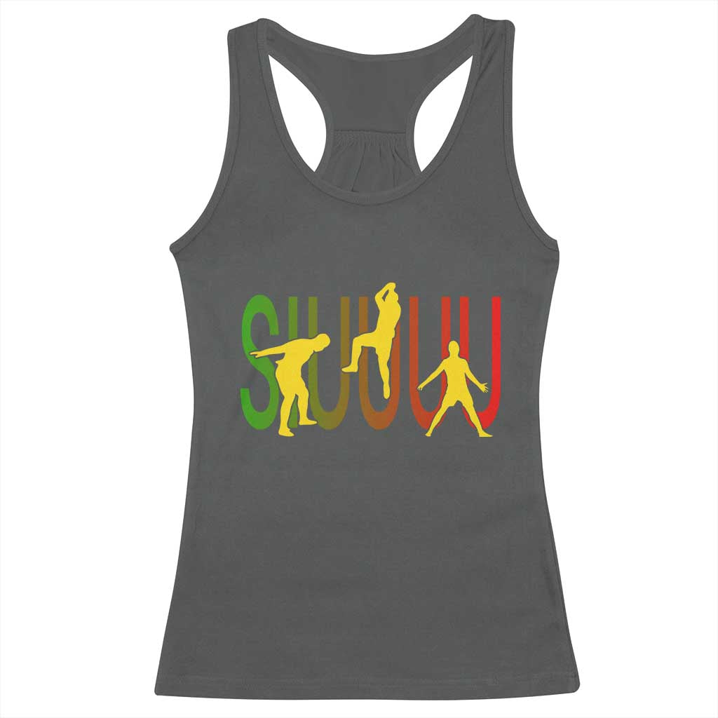 Funny Game Day Soccer Celebration Gift Racerback Tank Top Siuuuu TS12 Dark Heather Print Your Wear