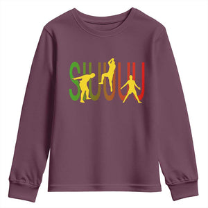 Funny Game Day Soccer Celebration Gift Youth Sweatshirt Siuuuu TS12 Maroon Print Your Wear