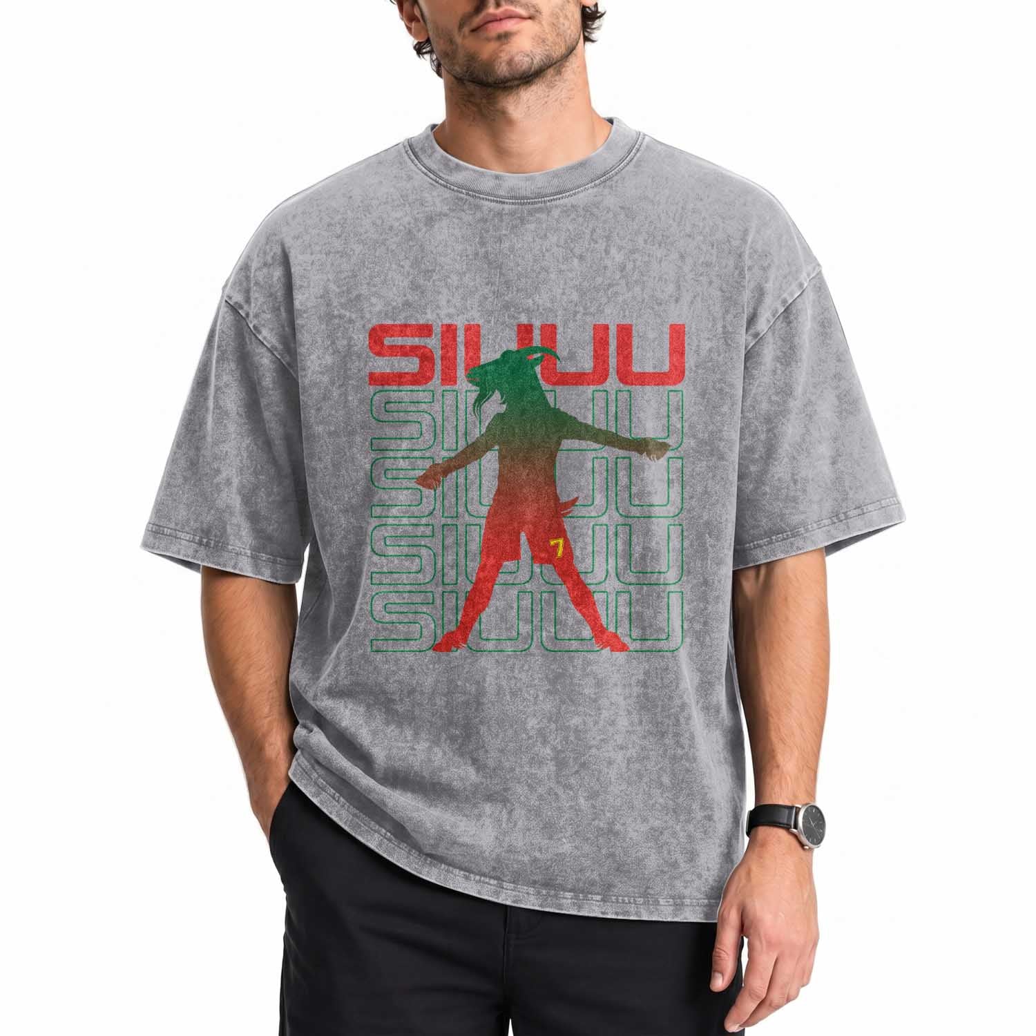 Funny Siuuuu Washed Cotton T-Shirt Iconic Goal Shout Soccer Lover Gift