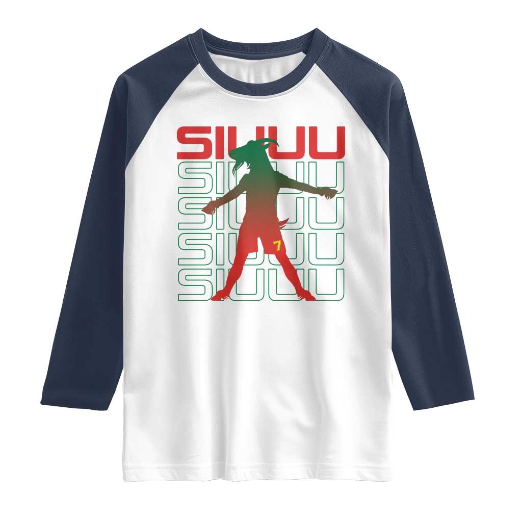 Funny Siuuuu Raglan Shirt Iconic Goal Shout Soccer Lover Gift TS12 White Navy Print Your Wear
