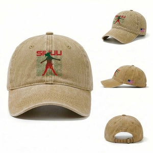 Funny Siuuuu Washed Cotton Baseball Cap Iconic Goal Shout Soccer Lover Gift TS12 Washed Cap Universal Fit Khaki Print Your Wear