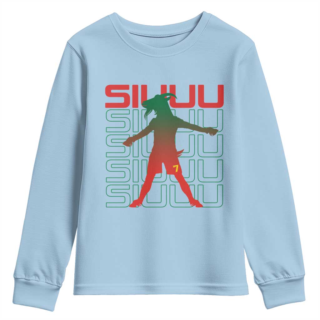 Funny Siuuuu Youth Sweatshirt Iconic Goal Shout Soccer Lover Gift TS12 Light Blue Print Your Wear