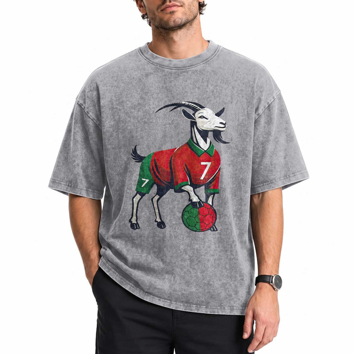 Number Seven Soccer GOAT Siuuuu Celebration Washed Cotton T-Shirt