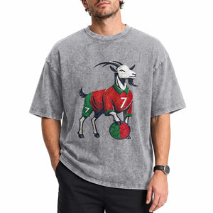 Number Seven Soccer GOAT Siuuuu Celebration Washed Cotton T-Shirt