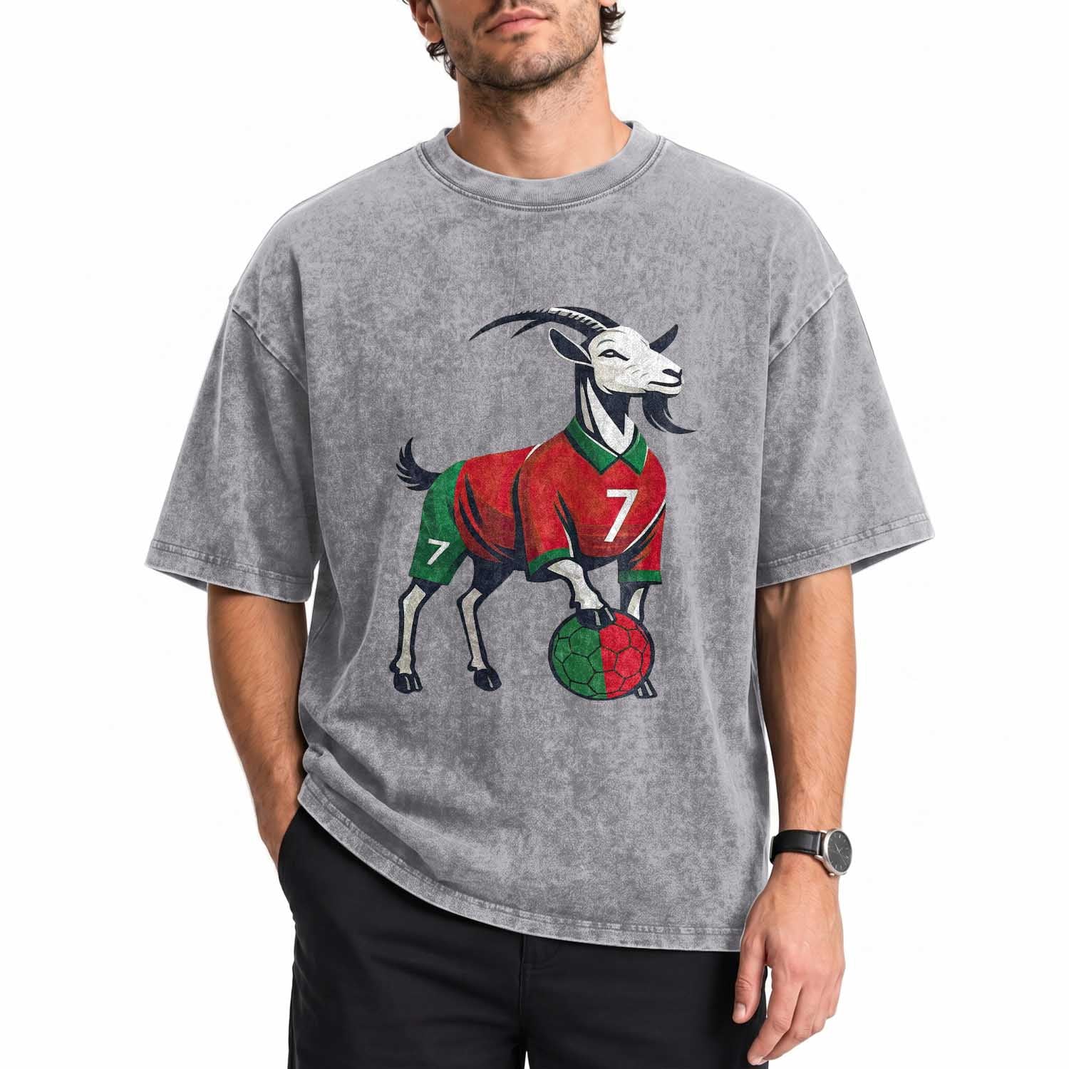 Number Seven Soccer GOAT Siuuuu Celebration Washed Cotton T-Shirt