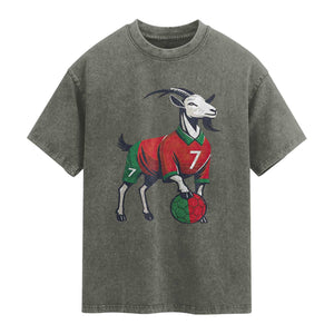 Number Seven Soccer GOAT Siuuuu Celebration Washed Cotton T-Shirt
