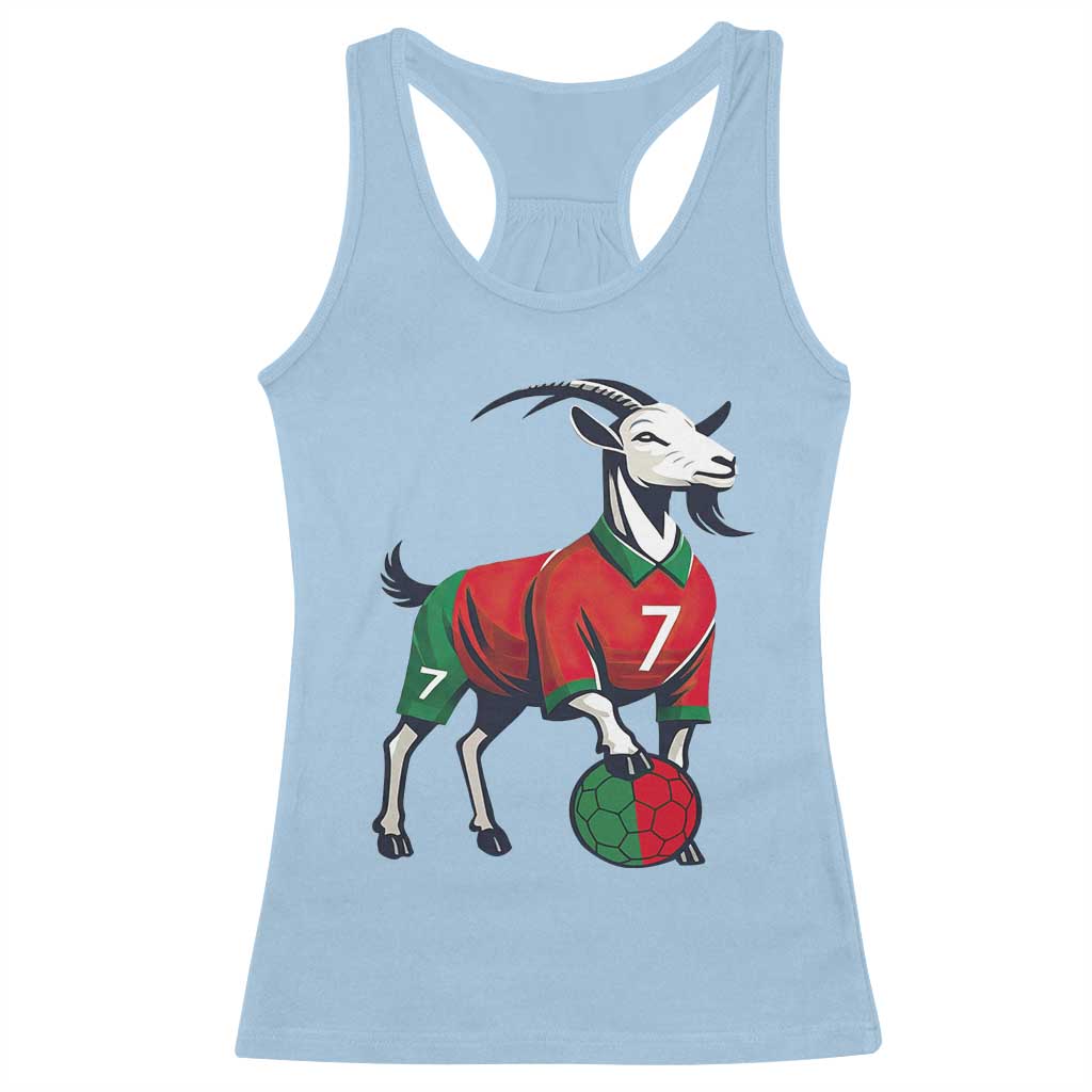 Number Seven Soccer GOAT Siuuuu Celebration Racerback Tank Top TS12 Light Blue Print Your Wear
