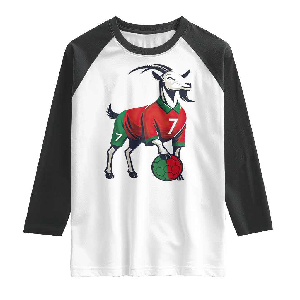 Number Seven Soccer GOAT Siuuuu Celebration Raglan Shirt TS12 White Black Print Your Wear