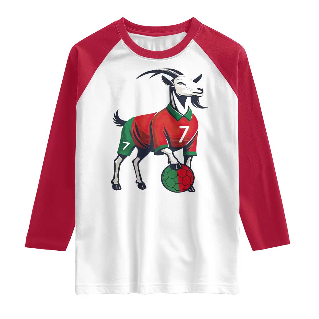 Number Seven Soccer GOAT Siuuuu Celebration Raglan Shirt TS12 White Red Print Your Wear