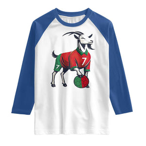 Number Seven Soccer GOAT Siuuuu Celebration Raglan Shirt TS12 White Royal Print Your Wear