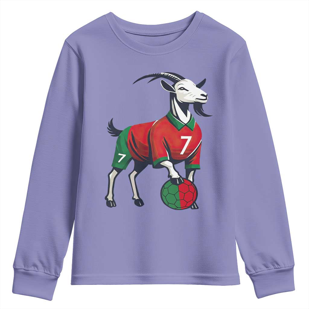 Number Seven Soccer GOAT Siuuuu Celebration Youth Sweatshirt TS12 Violet Print Your Wear