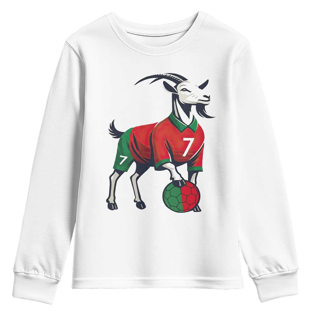 Number Seven Soccer GOAT Siuuuu Celebration Youth Sweatshirt TS12 White Print Your Wear
