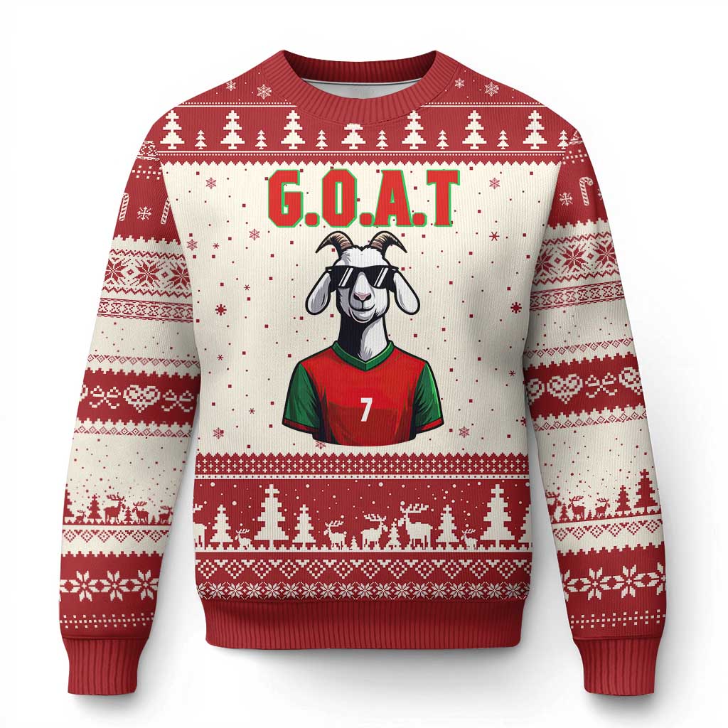 Siuuuu Goat Soccer Celebration Ugly Christmas Sweater Gift For Fans TS12 Beige Red Print Your Wear