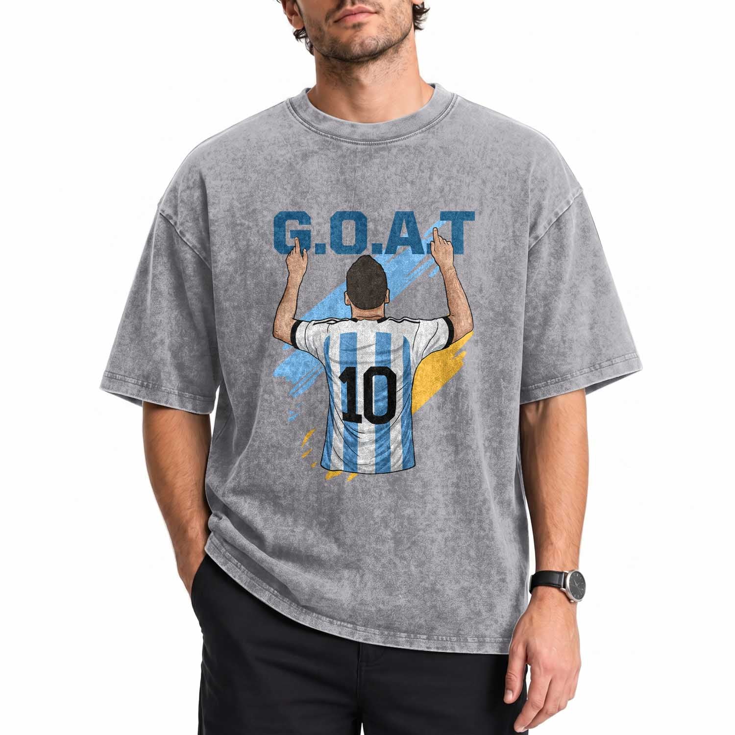 Legendary Number 10 Washed Cotton T-Shirt Goat Of Soccer Gift For Fans