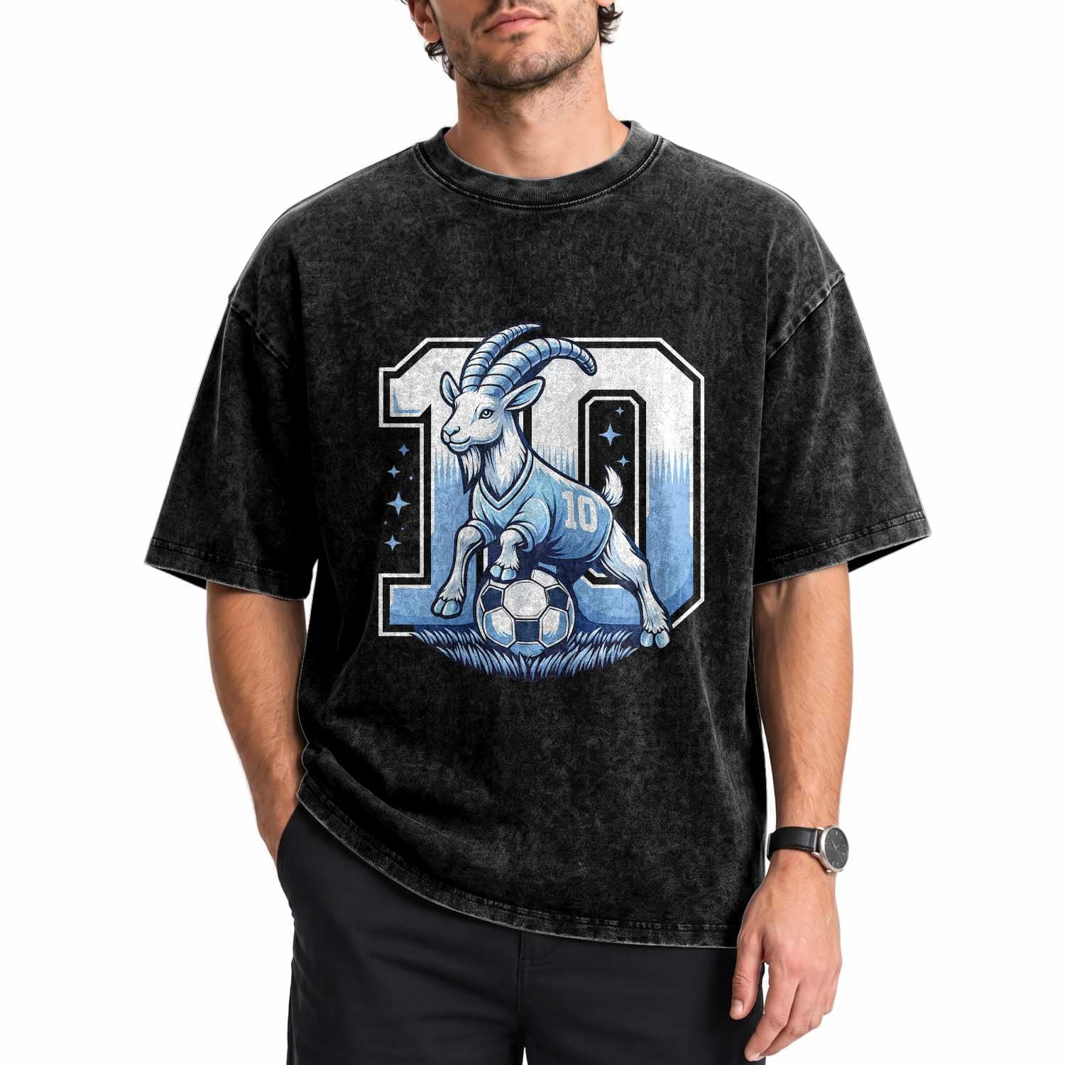 Number Ten The Goat Of Football Fans Washed Cotton T-Shirt Soccer Lover Gift