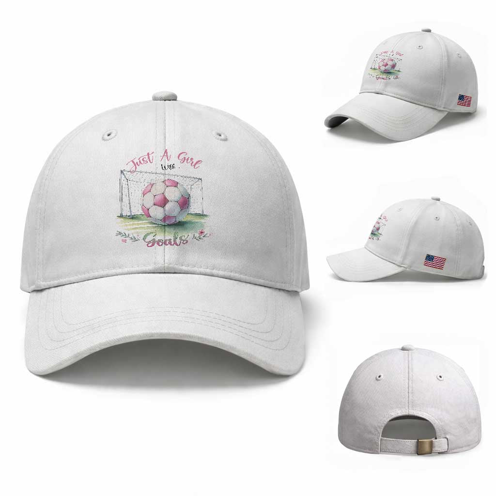 Just A Girl With Goals Baseball Cap Soccer Gift For Her TS12 Baseball Cap Universal Fit White Print Your Wear