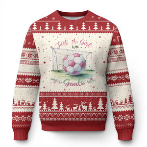 Just A Girl With Goals Ugly Christmas Sweater Soccer Gift For Her TS12 Beige Red Print Your Wear