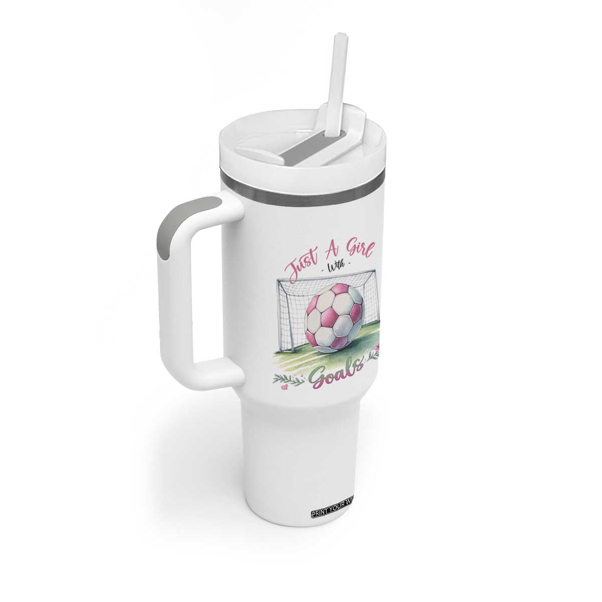 Just A Girl With Goals Tumbler With Handle Soccer Gift For Her TS12 Print Your Wear