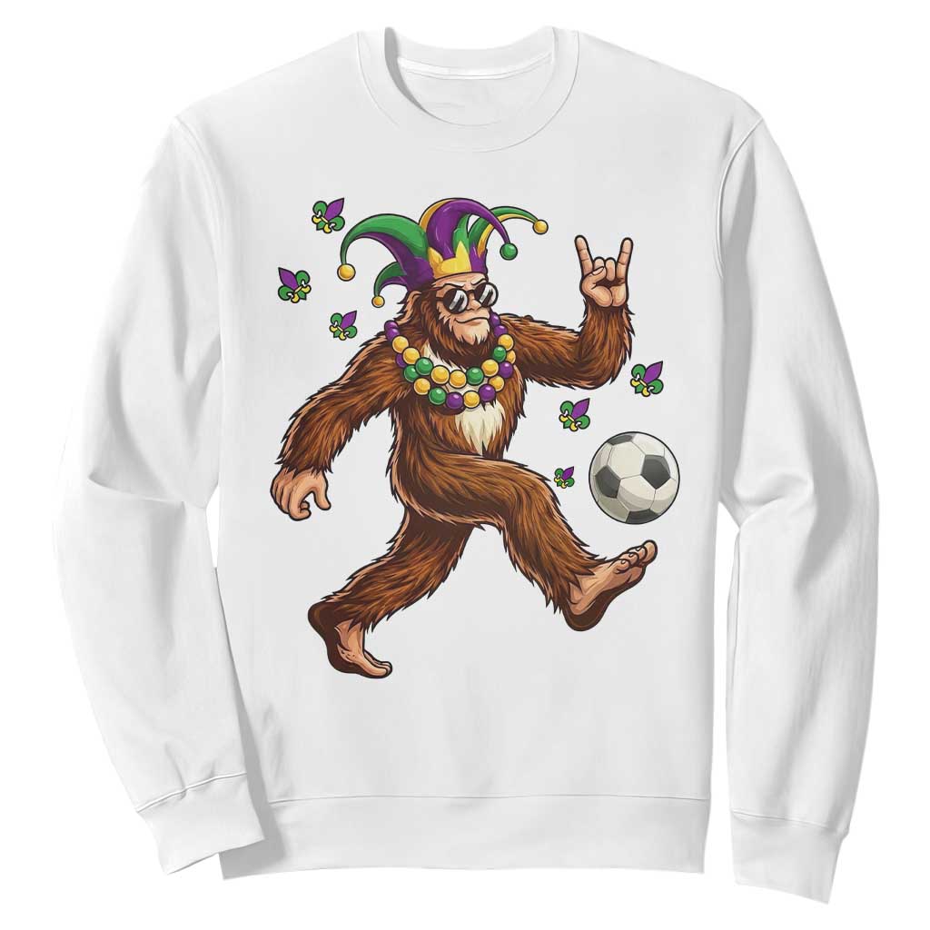 Funny Mardi Gras Bigfoot Playing Soccer Sweatshirt Football Fan Gift TS12 White Print Your Wear