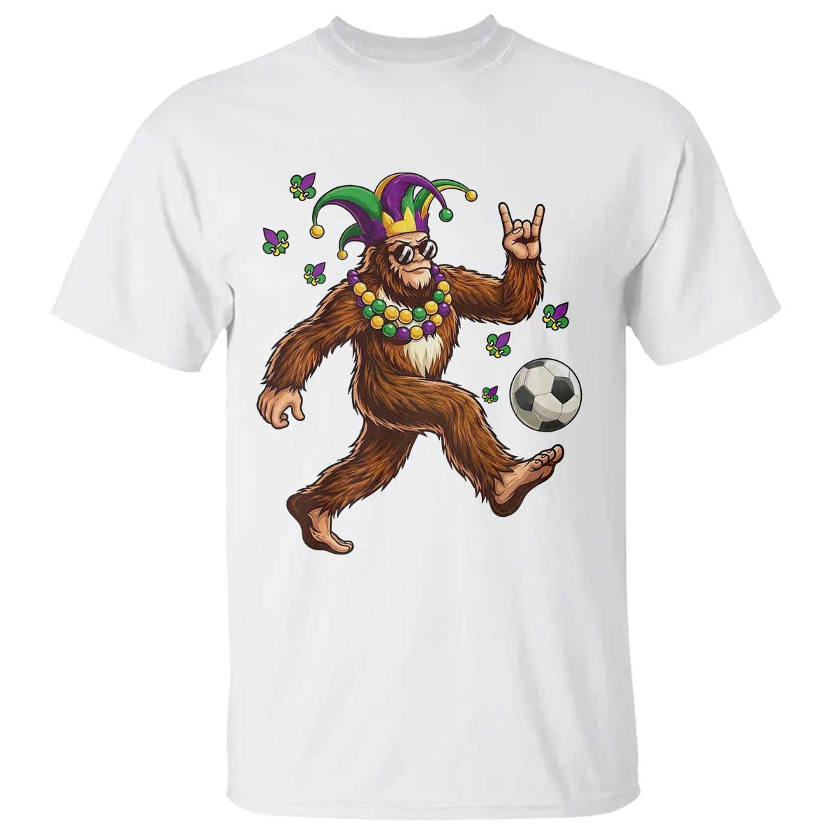 Funny Mardi Gras Bigfoot Playing Soccer T Shirt Football Fan Gift TS12 White Print Your Wear