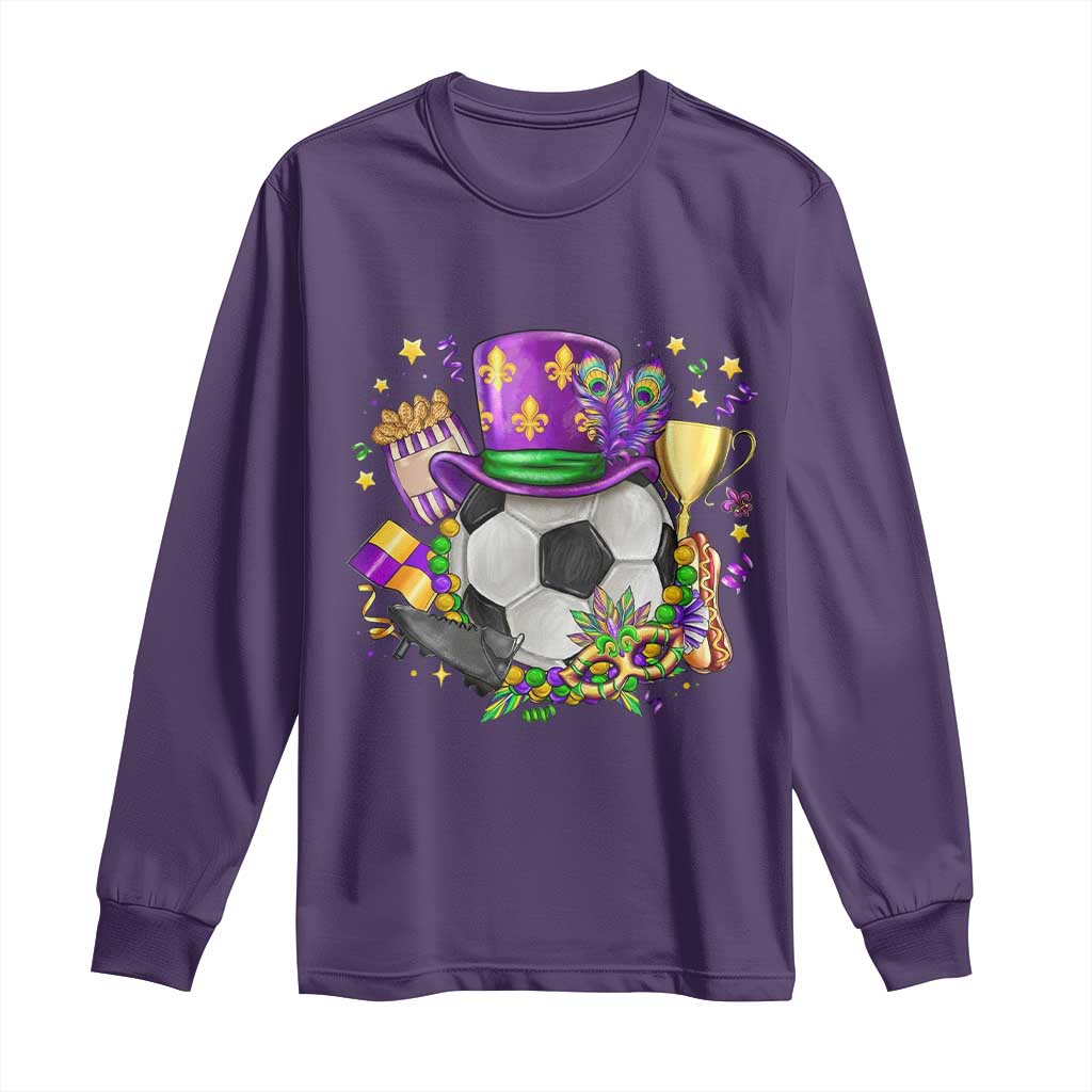 Mardi Gras Soccer Ball Long Sleeve Shirt Funny Soccer Player Gift TS12 Purple Print Your Wear
