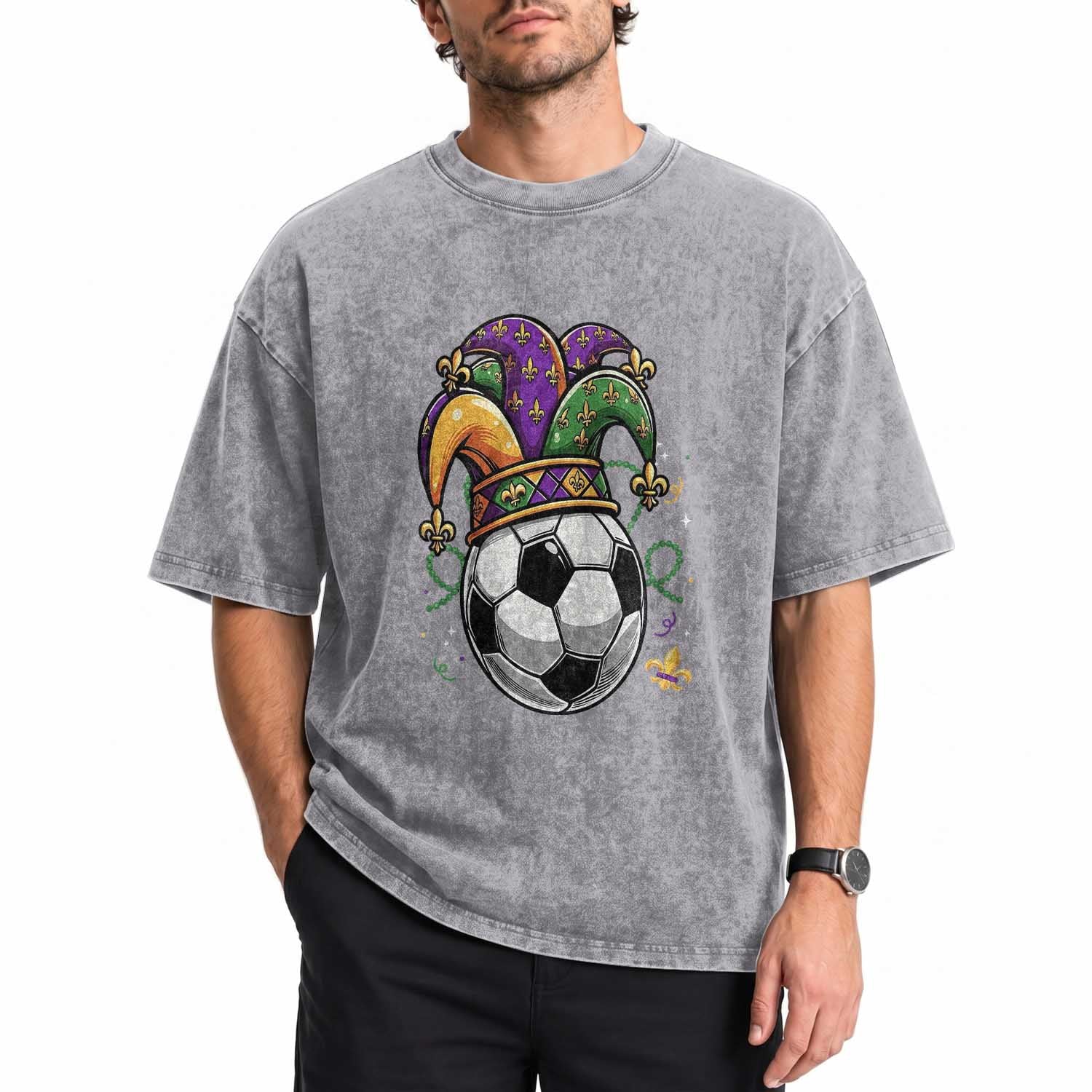 Mardi Gras Soccer Ball Washed Cotton T-Shirt Funny Louisiana Carnival Sports Gift