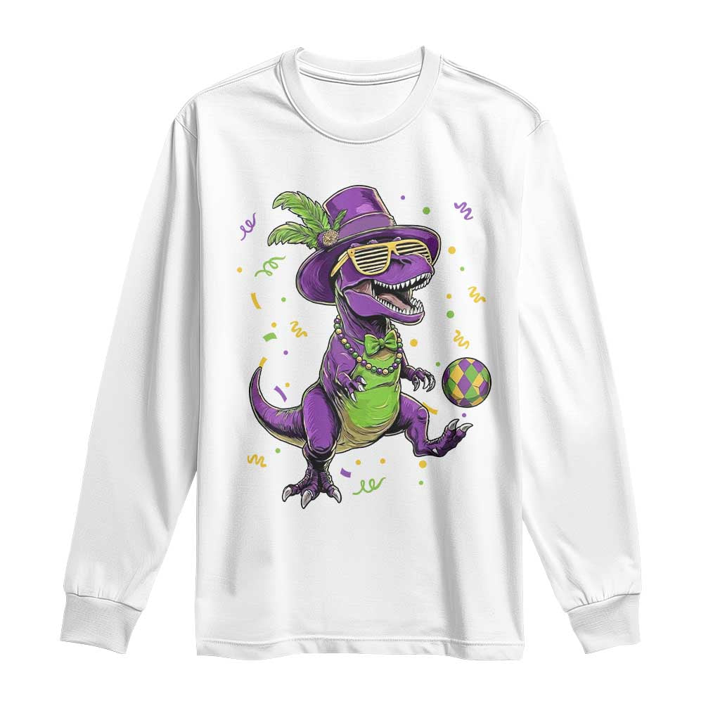 Funny Mardi Gras Dinosaur Playing Soccer Long Sleeve Shirt TS12 White Print Your Wear