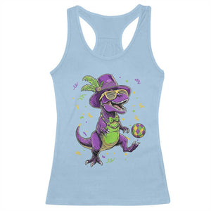 Funny Mardi Gras Dinosaur Playing Soccer Racerback Tank Top TS12 Light Blue Print Your Wear