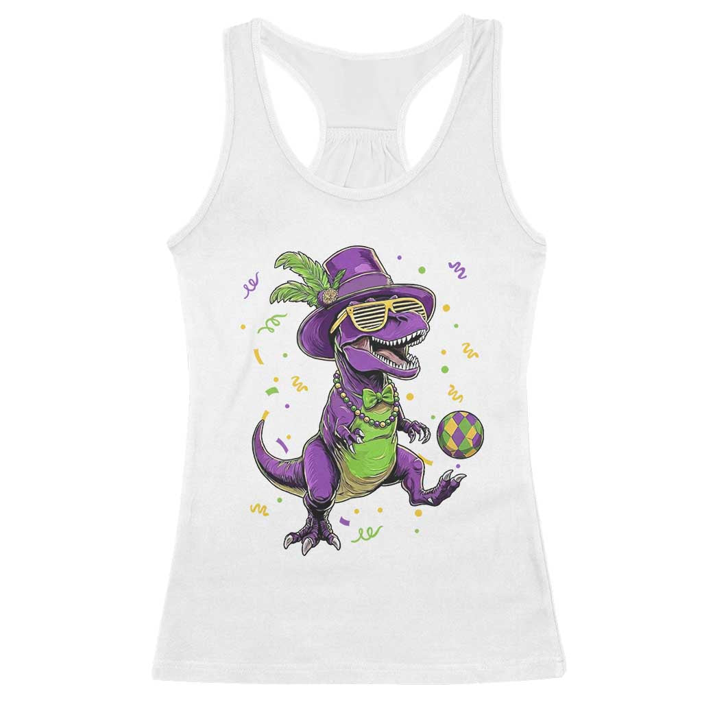 Funny Mardi Gras Dinosaur Playing Soccer Racerback Tank Top TS12 White Print Your Wear
