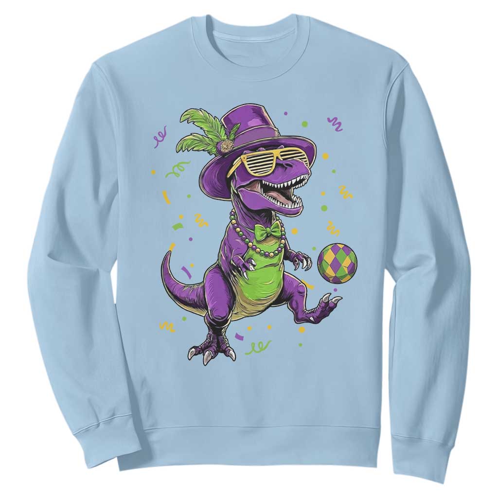 Funny Mardi Gras Dinosaur Playing Soccer Sweatshirt TS12 Light Blue Print Your Wear