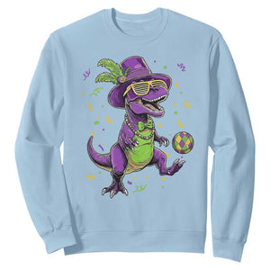 Funny Mardi Gras Dinosaur Playing Soccer Sweatshirt TS12 Light Blue Print Your Wear