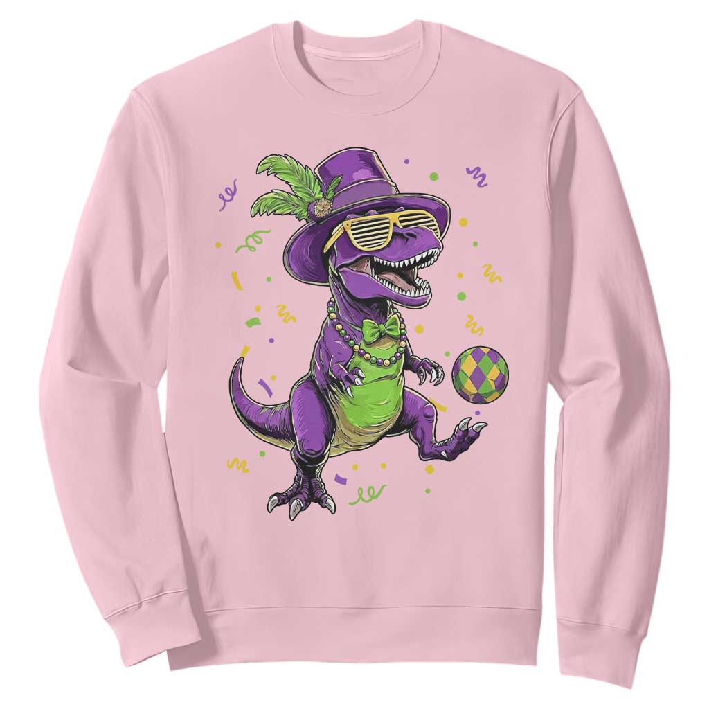 Funny Mardi Gras Dinosaur Playing Soccer Sweatshirt TS12 Light Pink Print Your Wear
