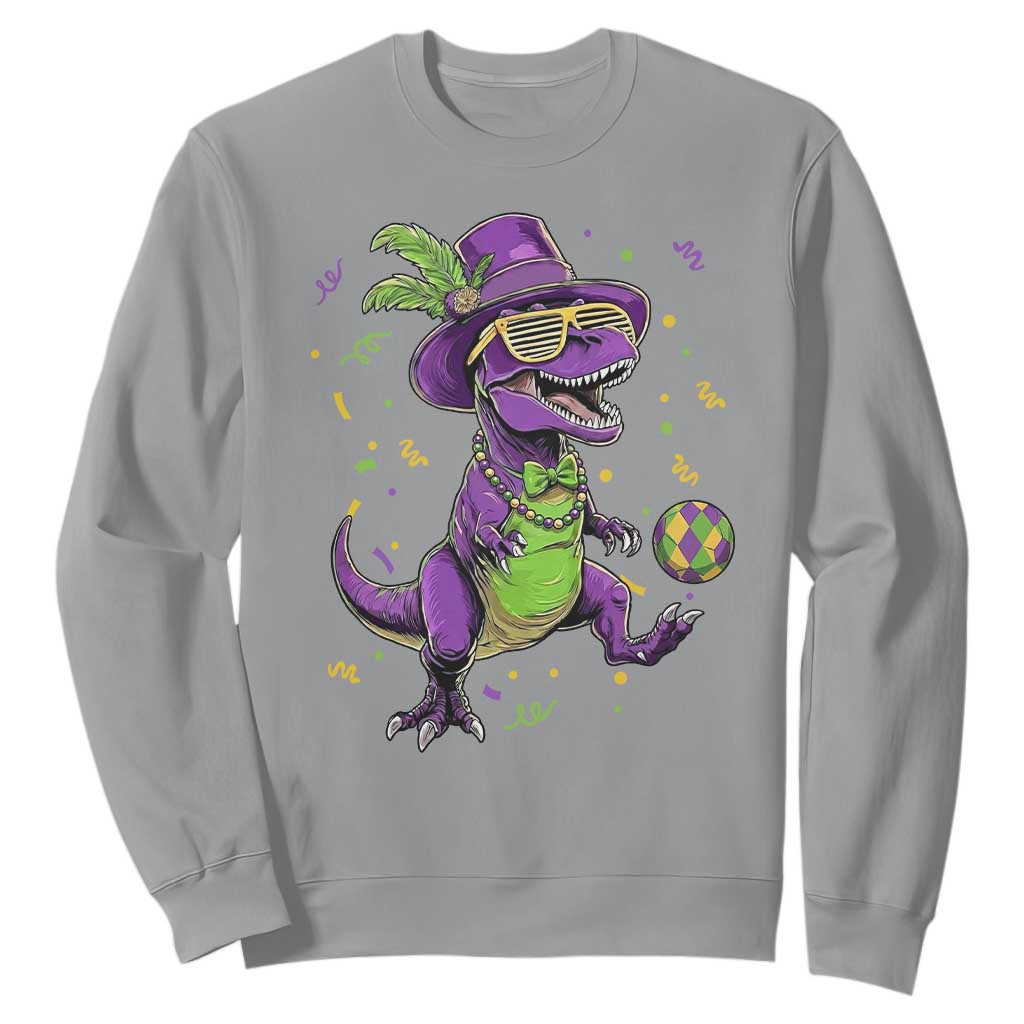 Funny Mardi Gras Dinosaur Playing Soccer Sweatshirt TS12 Sport Gray Print Your Wear