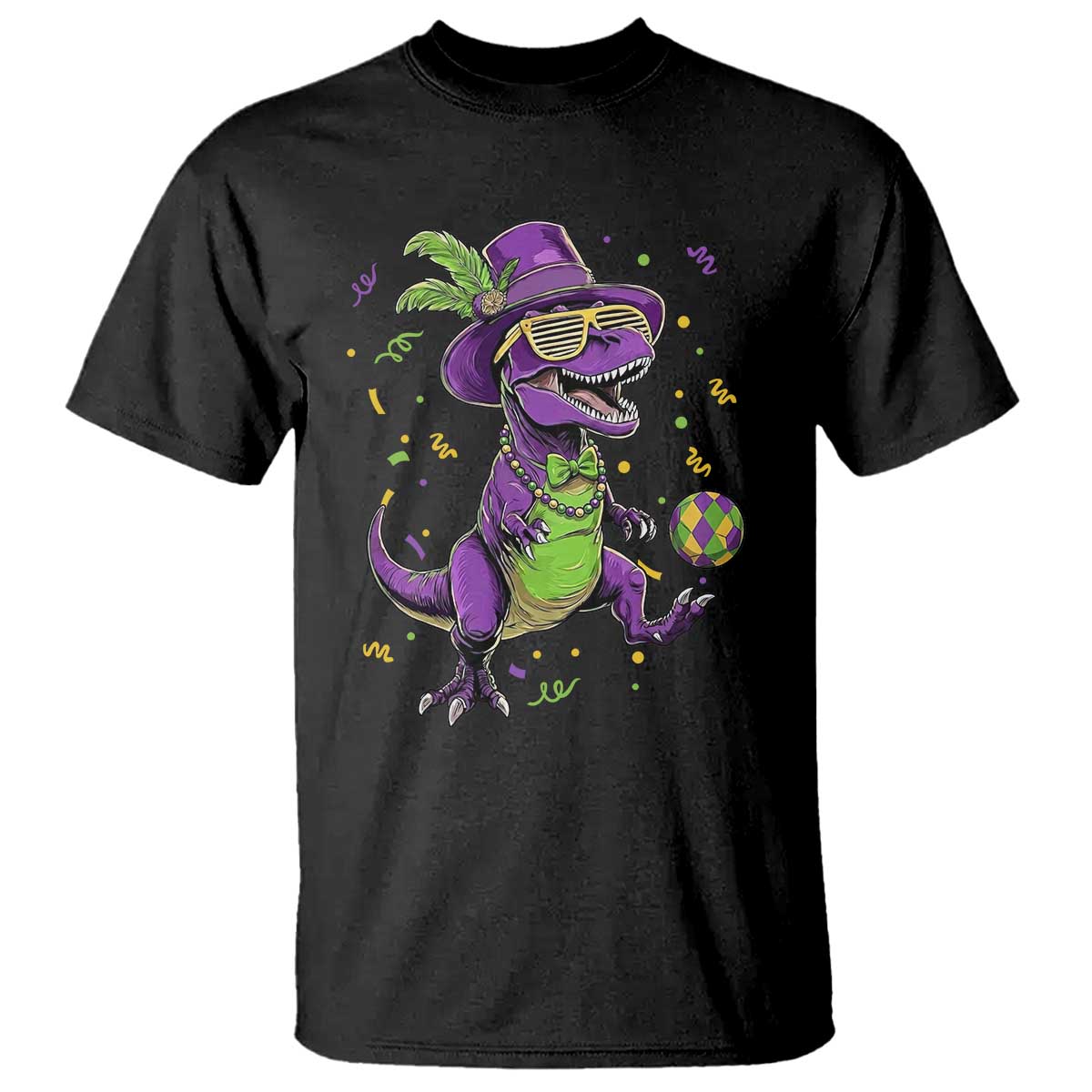 Funny Mardi Gras Dinosaur Playing Soccer T Shirt TS12 Black Print Your Wear